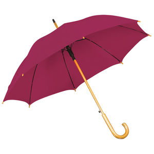 Зонт-трость с деревянной ручкой, полуавтомат; бордовый; D=103 см, L=90см; нейлон; шелкография