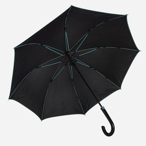 Зонт-трость "Back to black", полуавтомат, нейлон, черный с голубым
