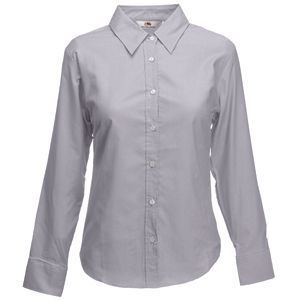 Рубашка "Lady-Fit Long Sleeve Oxford Shirt", светло-серый, 70% х/б, 30% п/э, 135 г/м2