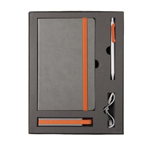 Набор  FANCY:универсальное зарядное устройство(2200мАh), блокнот и ручка в подарочной коробке,оранже