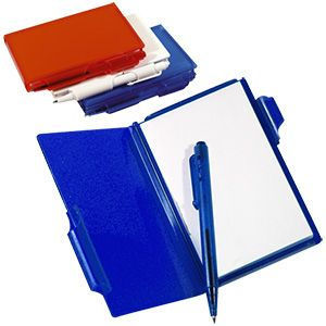 Блокнот для записей с авторучкой; синий; 10,5х7,9х1,1 см; пластик