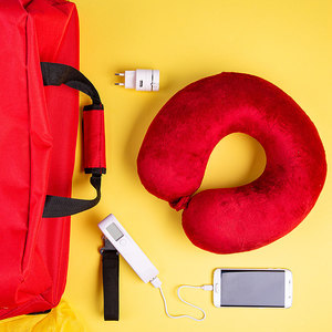 Набор подарочный GIRLS` TRIP: подушка дорожная, багажные весы, кабель для зарядки от сети, сумка, красный