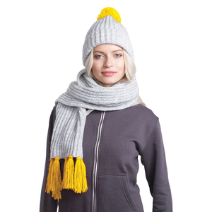 GoSnow, вязаный комплект шарф и шапка, меланж c фурнитурой желтый