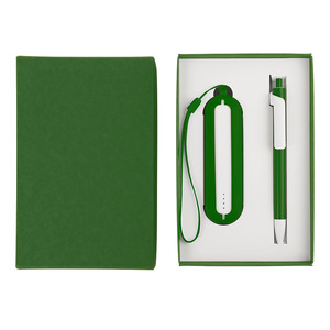 Набор SEASHELL-1:универсальное зарядное устройство(2000 mAh) и ручка в подарочной коробке,зеленый