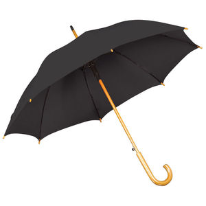 Зонт-трость с деревянной ручкой, полуавтомат; черный; D=103 см, L=90см; нейлон; шелкография