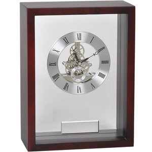 Часы наградные "Скелетон" с шильдом;   21х28 см, дерево/металл/стекло; лазерная гравировка