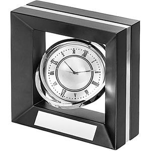 Часы настольные с фоторамкой "Классика"; черный; 16х8х16 см; металл, дерево; лазерная гравировка